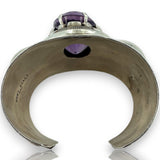 Robert T Kelly Navajo Native American 925 Sterling Silver and 62ct Amethyst Heavy Large Cuff Bracelet
