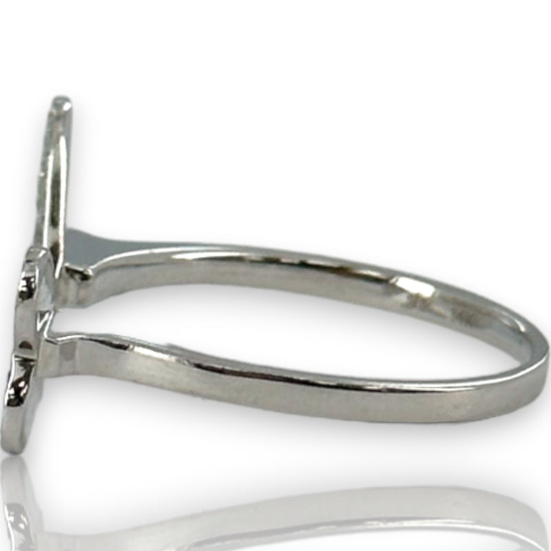 Micro Pave Natural Diamond Double Hearts Wrap Ring Size 6.5 14kt Solid White Gold