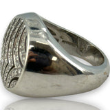 Vintage 2002 Signed Garrard London Solid 18kt White Gold and Diamond 18.7mm Wide Flat Top Statement Ring Made in Italy Size 6.75