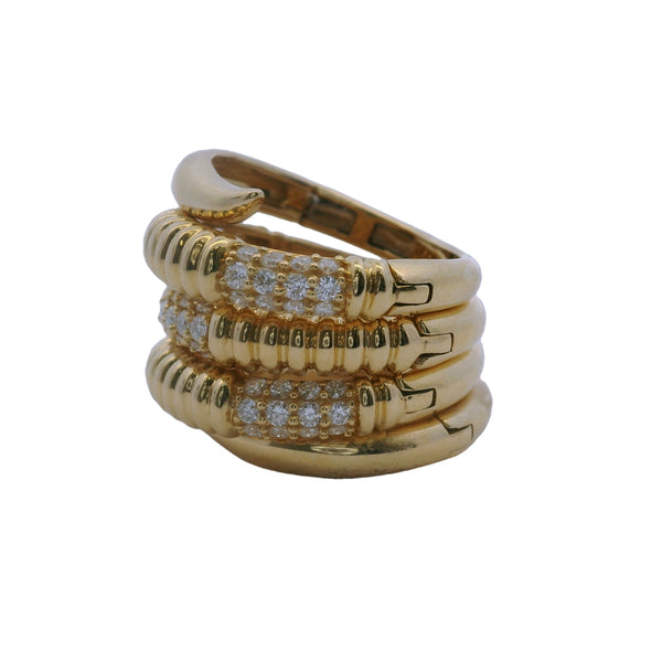 Solid 18kt Yellow Gold and 0.66ctw Diamond Snake 5-Coil Hinged Wrap Ring