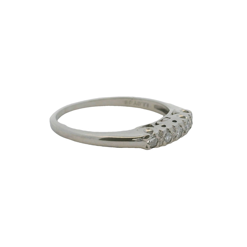 Vintage 1950s Polishook & Son 14kt White Gold and Diamond 3mm Wedding Band Ring Size 6.25