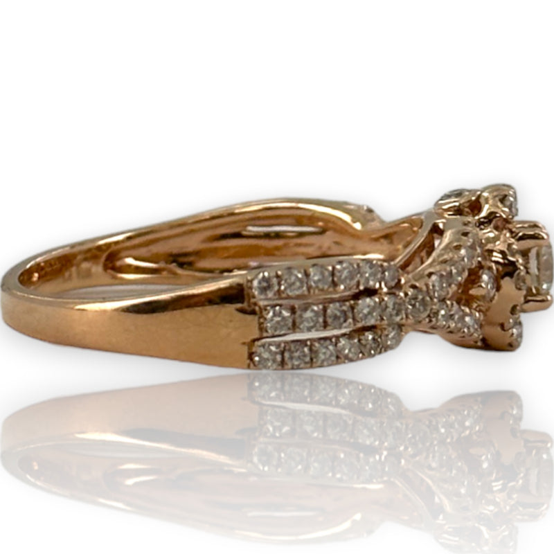 LeVian Signed Solid 14kt Rose Gold and Natural Diamonds Wedding Engagement Ring Size 7