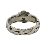 925 Sterling Silver and 18kt Yellow Gold Flower Leaf Ring With Center Emerald Size 5