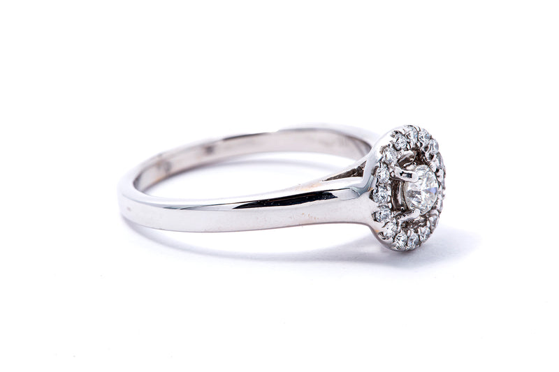 Diamond Halo Accent Engagement Band 14K 585 White Gold Ring Size 7 1/2