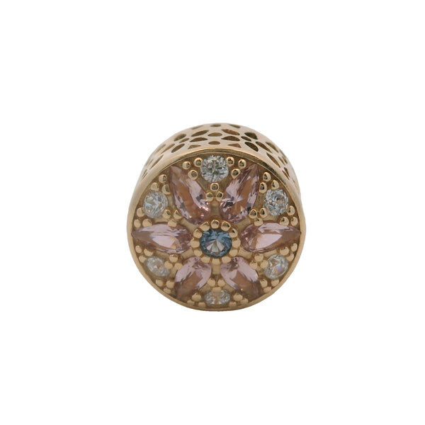 Charm deslizante espaciador floral opulento de Pandora en oro amarillo sólido de 14 kt y circonitas cúbicas (retirado)