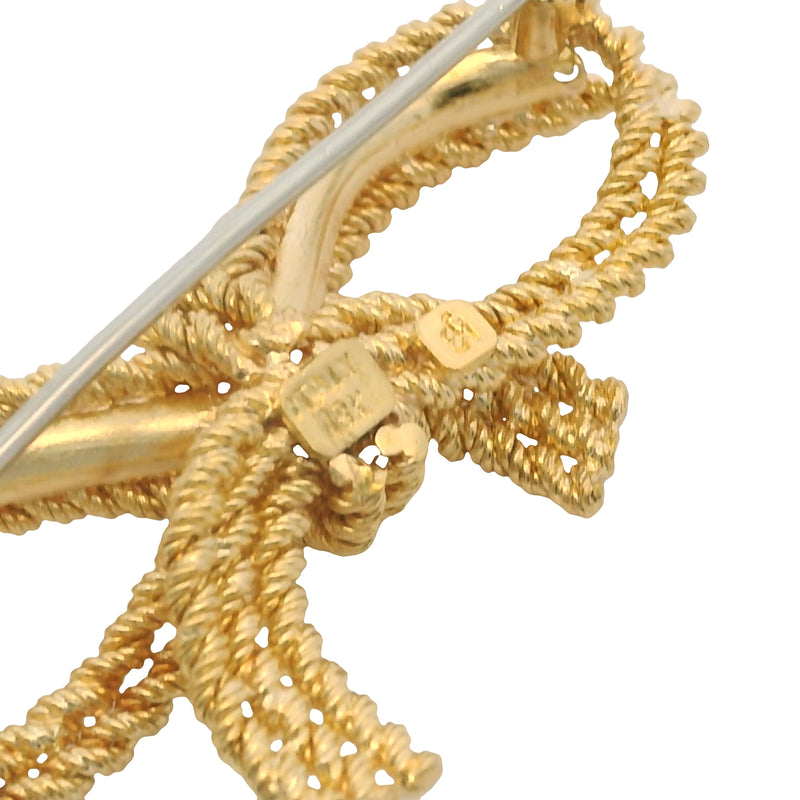 Vintage Mid-Century Italian Solid 18kt Yellow Gold and Pearl Rope Bow Pin Brooch