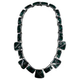 Vintage Taxco 925 Sterling Silver and Malachite Shards Riviere Collar 17" Necklace