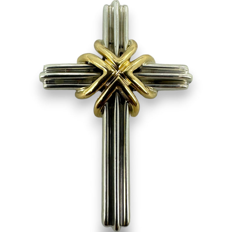 Tiffany & Co Retired 925 Sterling Silver and 18kt Yellow Gold 1.3" Long Cross Pendant