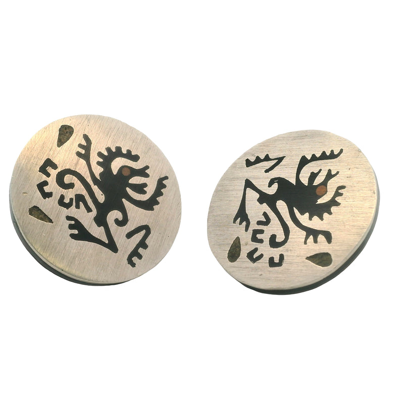 Taxco 925 Sterling Silver Aztec Dancing Monkey Screw-Back Unpierced Earrings with Black Enamel Inlay Signed HAB Converted From Cufflinks