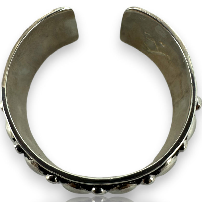 Yelli Jewels Handmade Moroccan 925 Sterling Silver Double Studs Adjustable 9.8mm Band Ring with Hand-Chiseled Details