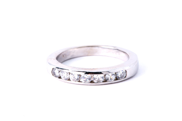 Cubic Zirconia Channel Set Wedding Band 14K 585 White Gold Ring Size 7 1/4