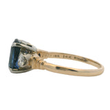 Antique c1930 Solid 14kt White & 18kt Yellow Gold Natural/Lab Sapphire Doublet and Diamond 3-Stone Ring Size 5