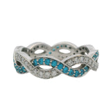 Solid 14kt White Gold Diamond and Blue Topaz Twist Eternity Band Ring Size 6