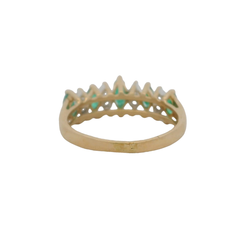 Cardow Jewelry Alternating Marquis Emerald and Diamond 14kt Yellow Gold Ring Size 5.5