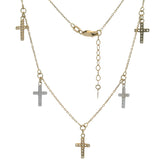 Solid 14kt Yellow Gold and Cubic Zirconia Crosses Stationed Pendant 18" Chain Necklace