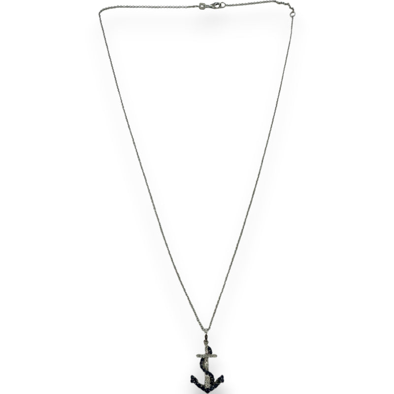 EFFY Solid 14K White Gold Sapphire & Diamond Cross & Anchor Pendant Necklace with Adjustable 16-18" Chain
