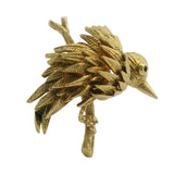 Vintage Tiffany & Co Solid 18kt Yellow Gold Bird on Branch Brooch Pin Ruby Eye