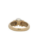 Vintage Solid 14kt Yellow Gold Akoya Pearl and Accent Diamonds Cocktail Ring Size 6.25