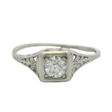 1920s Art Deco 950 Platinum Filigree Solitaire Old Euro Diamond Ring Size 7.25