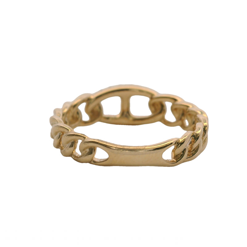 Madison L 14kt Yellow Gold Curb Link Style Ring with Diamond Anchor Link Center Size 6.5