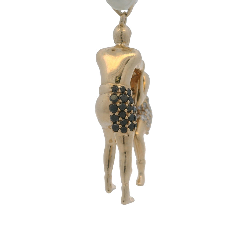 14kt Solid Yellow Gold Brazilian Jiu-Jitsu Boxing Men Black and White CZ Pendant