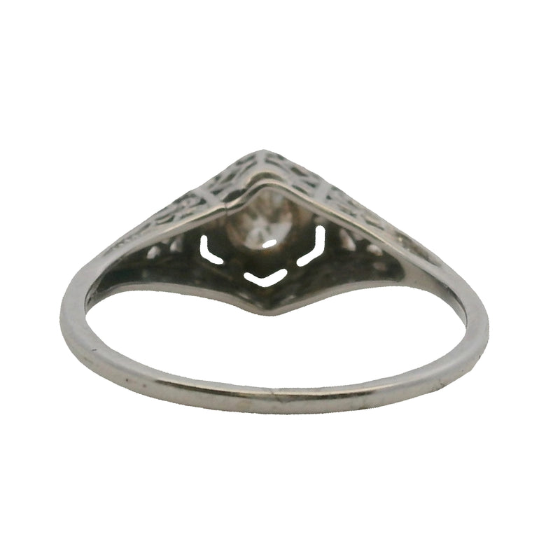 Antique 1920s Art Deco Solid 18kt White Gold and Old Euro Diamond Solitaire Filigree Ring Size 5.75