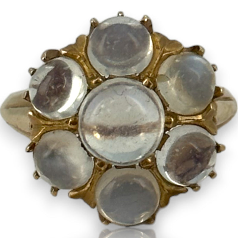 Vintage 14kt Yellow Gold Large Ceylon Moonstone Cluster Statement Ring Size 6.75