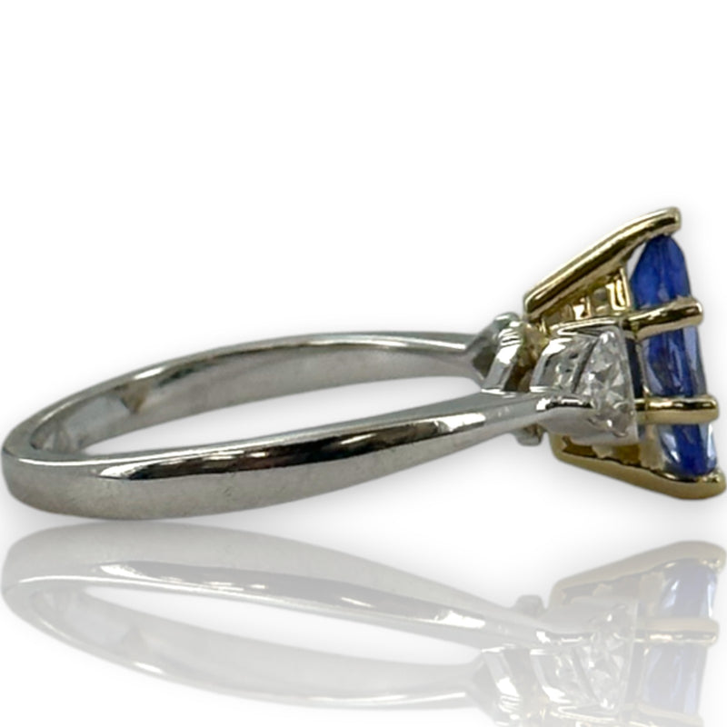 SNB Jewelry 14kt White and Yellow Gold Marquise Tanzanite Ring with Trillion Cut Diamond Sides Size 7.75
