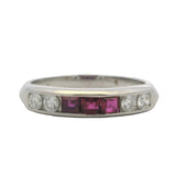 Vintage 18kt White Gold Round Diamond Princess Cut Lab Ruby Stackable Ring Sz 6