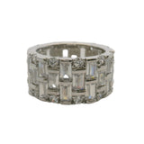925 Sterling Silver Baguette and Round Cut Cubic Zirconia 10.5mm Thick Eternity Ring Size 6