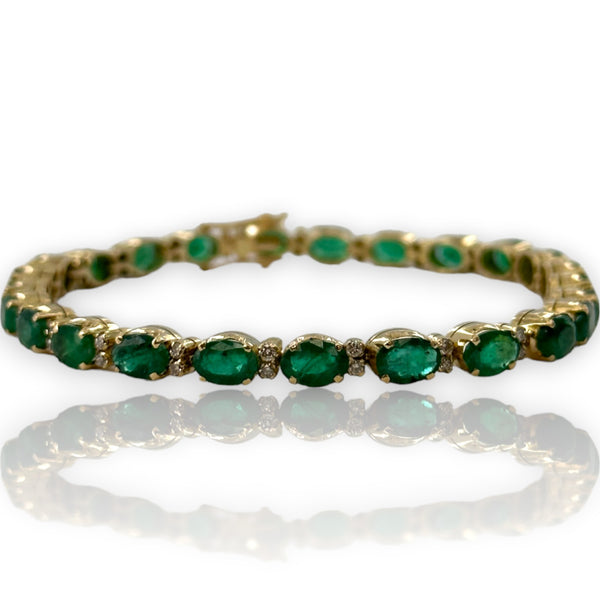 Emerald and Diamond 7.5" Tennis Bracelet 14kt Yellow Gold