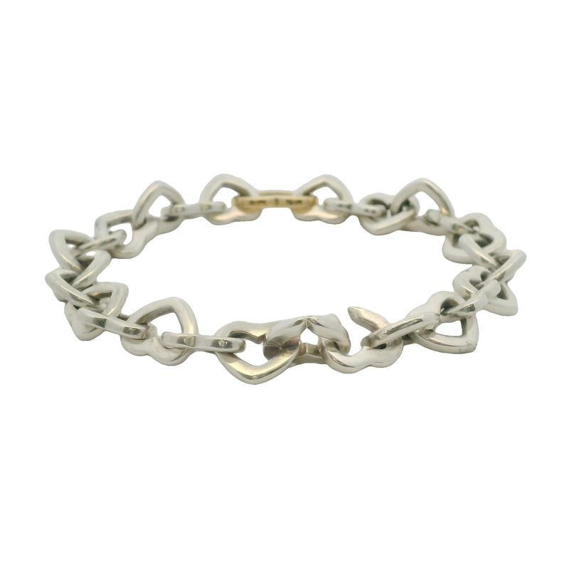 2000 Vintage Tiffany & Co Sterling Silver and 18kt Yellow Gold Heart Links 7.75" Bracelet