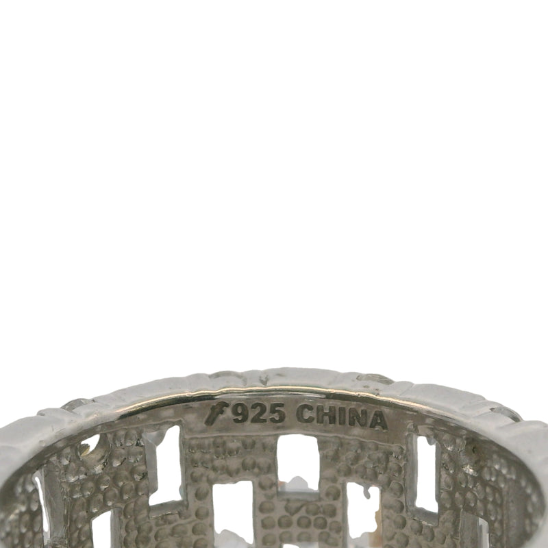 Anillo de eternidad de plata de ley 925 con circonitas cúbicas de corte baguette y redondo de 10,5 mm de grosor, talla 6