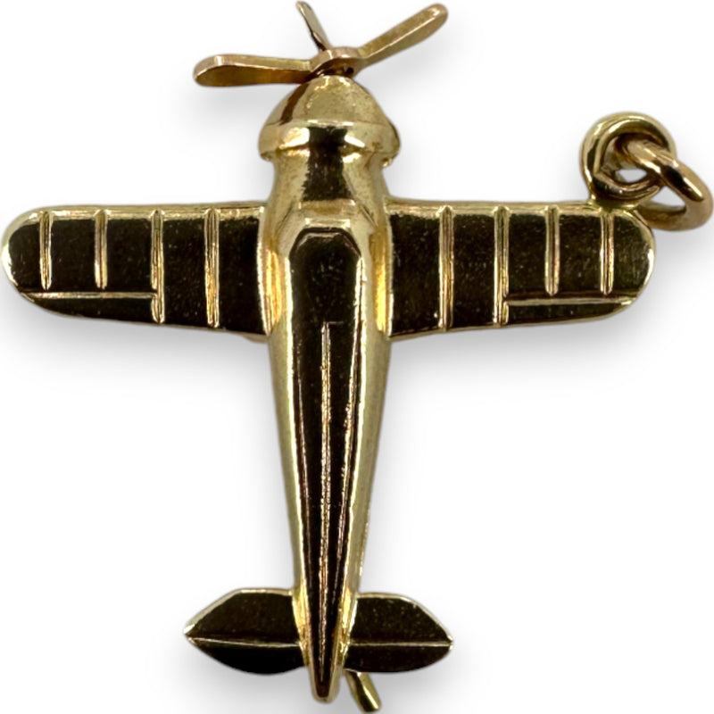 Vintage 14kt Solid Yellow Gold Moving Airplane Travel Dangle Charm for Necklace or Bracelet