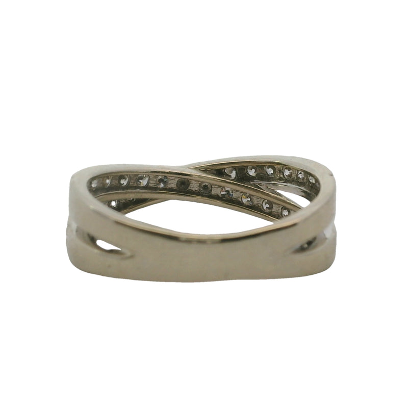 Solid 14kt White Gold and Diamond Crossover Milgrain Band Ring Size 6
