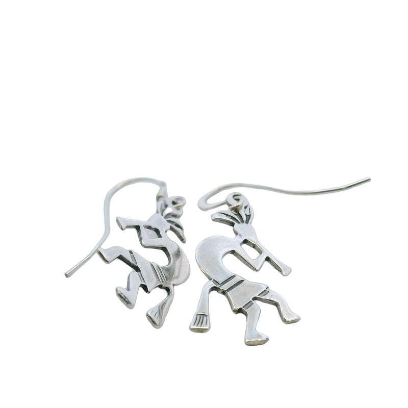 925 Sterling Silver Native American Kokopelli Deity Drop/Dangle Hook Earrings