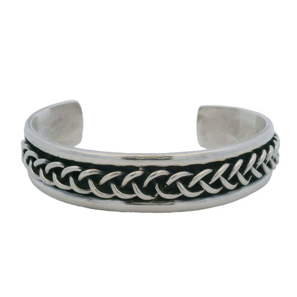 Vintage JR Mexico 925 Sterling Silver Chain Link Pattern Large Cuff Bracelet