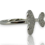 Micro Pave Natural Diamond Double Hearts Wrap Ring Size 6.5 14kt Solid White Gold
