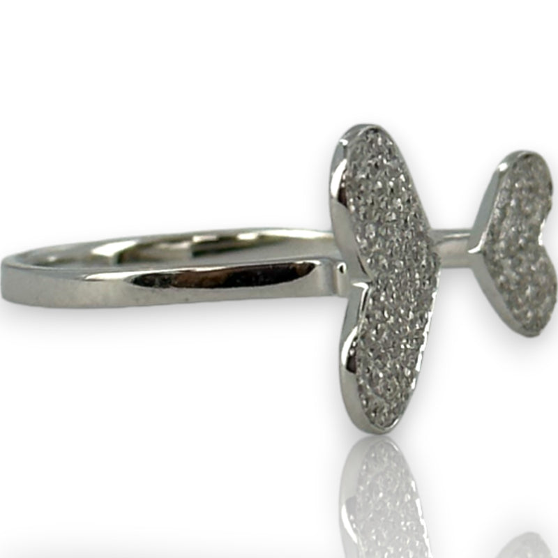Micro Pave Natural Diamond Double Hearts Wrap Ring Size 6.5 14kt Solid White Gold