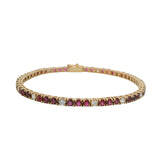 Vintage Solid 14kt Yellow Gold Alternating Ruby and Diamond 7" Tennis Bracelet