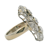 c1910-20s 14kt White Gold 25mm Long Antique Cut Diamonds Filigree Dinner Ring Size 5