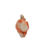 Vintage 14kt Yellow Gold and Pink and White Coral Carved Detailed Elephant Pendant