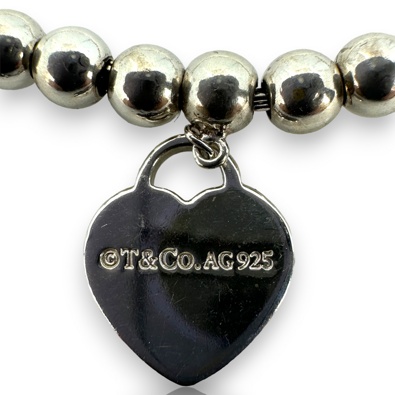 Tiffany & Co Return to Mini Heart Beaded 925 Sterling Silver Bracelet 7"