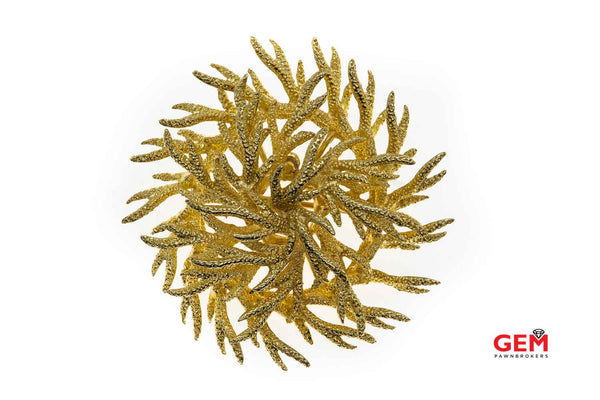 Vintage Brutalist Karbra 14KT Yellow Gold Nature Wreath Brooch Lapel Pin