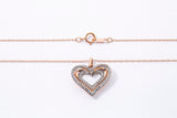 Diamond Pave Open Heart Charm 10K 417 Rose & White Gold Rope Necklace Pendant