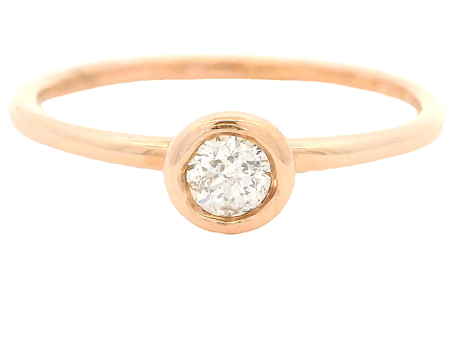 Anillo de compromiso con solitario de diamantes engastados en bisel, oro rosa de 14 kt, apilable
