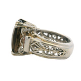 Solid 925 Sterling Silver, Smokey Quartz, and Garnet Filigree Cocktail Ring Size 5.5