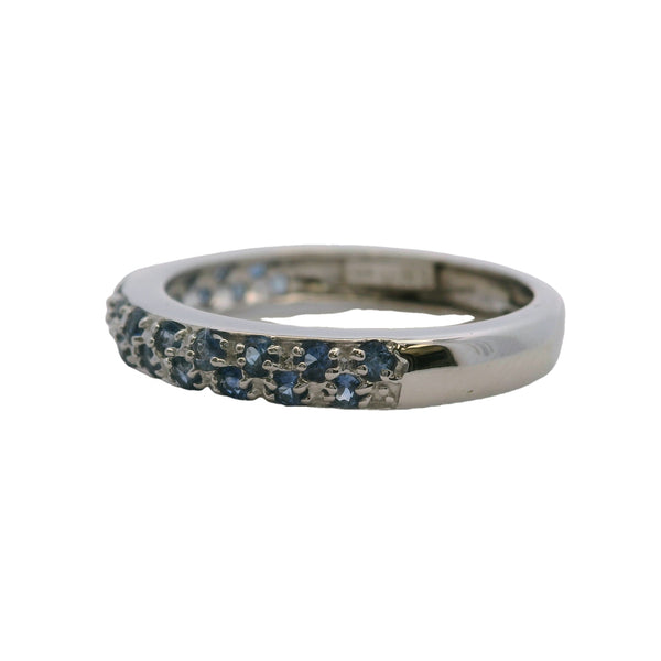 Anillo de oro blanco macizo de 14 kt con zafiro azul aciano, talla 6,75