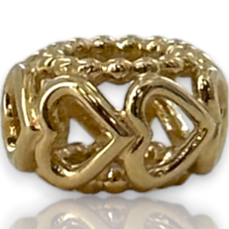 Charm separador "Suerte en el Amor" de oro macizo de 14 kt retirado de Pandora con corazones calados y detalles granulados (ALE 585)