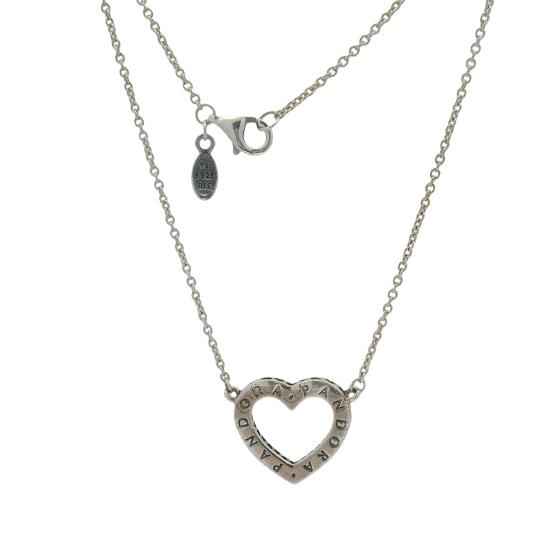 Pandora 925 Sterling Silver and CZ Loving Hearts Open Heart Pendant Necklace 18"